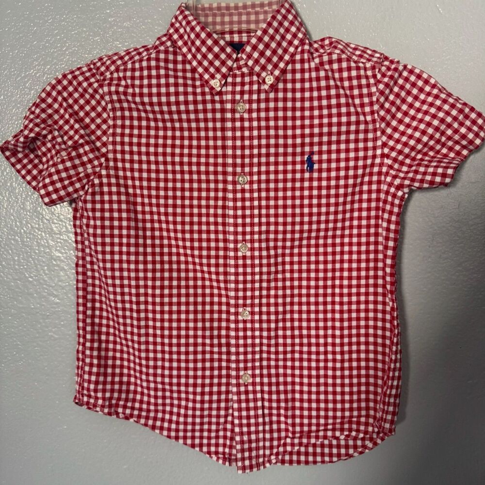 Ralph Lauren Gingham Red & White Plaid Button Down Shirt Boys Kids Size 5